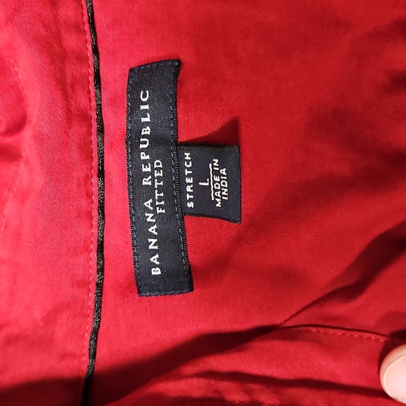Banana Republic Womens Red Fitted Button Up Size L Stretch Career Office Work - Picture 2 of 10
